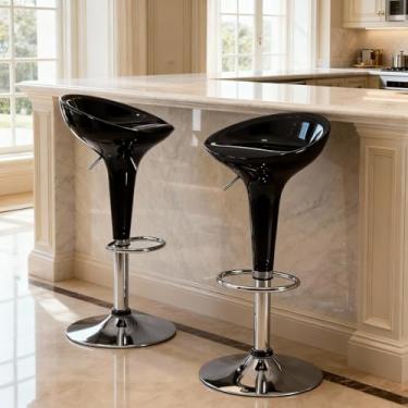 Imagem de Banqueta Tulipa Alta Giratória de ABS – Encosto Baixo 100KG, Ideal para Cozinha, Bar e Balcão Moderno(PRETO,2 unidades)