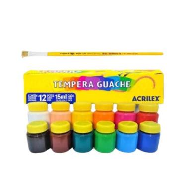 Imagem de KIT TINTA TEMPERA GUACHE COM 12 CORES +  PINCEL CHATO Nº  10 - Acrilex
