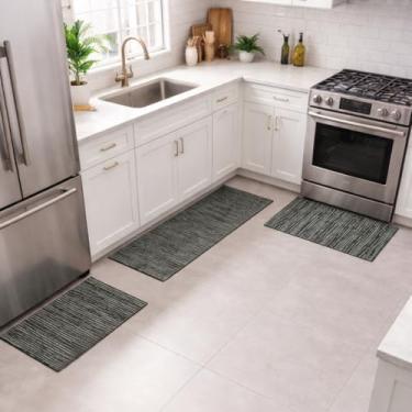 Imagem de Kit de Tapetes para Cozinha, 3 Peças, Tecido Rústico de Algodão, Tear Mineiro, Base Antiderrapante Emborrachada, 2 Tapetes 40x75cm e 1 Passadeira 40x144cm, Retangular (MESCLADO)