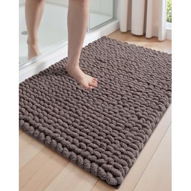 Imagem de DEXI Tapetes de banheiro 43 x 76 cm, tapete de banho lavável antiderrapante, tapetes superabsorventes de chenille ultra grossos para piso de chuveiro, tapete felpudo fofo de pelúcia para banheira