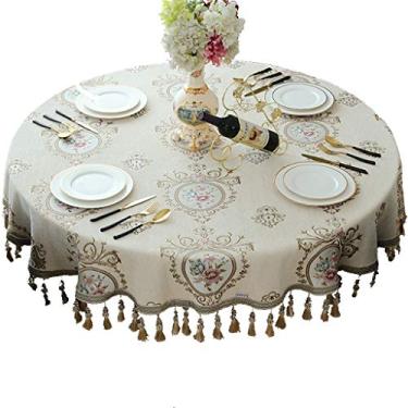 Imagem de Toalha de mesa redonda mistura de poliéster toalhas de mesa borla capa de mesa para cozinha mesa de jantar toalha de mesa decorativa (cor: rosa tamanho: 280 cm) (bege 200 cm)