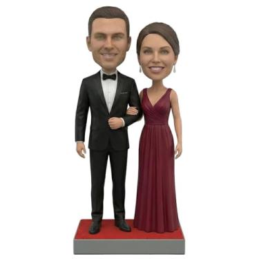 Imagem de Estatueta de casal formal personalizada para encontros noturnos - Estátua de gala elegante de argila de polímero esculpida à mão, aniversário exclusivo e presente romântico