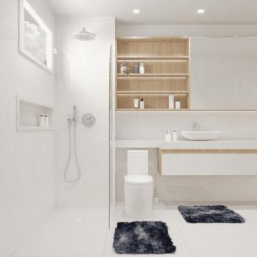 Imagem de Kit Tapete Banheiro Felpudo Peludo Mesclado Preto 40 X 60 Cm