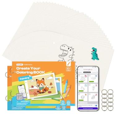 Imagem de Caydo Crie seu próprio livro de colorir para crianças com o aplicativo | Substitua livros fixos | 80 folhas de papel de desenho em branco sem ácido 160gsm | 140 estampas | Presentes de Natal e