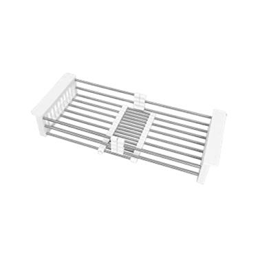 Imagem de Suporte de pia telescópico de aço inoxidável rack de pia telescópica rack de drenagem prateleira de cozinha uso diário (cor: prata tamanho: tamanho único)