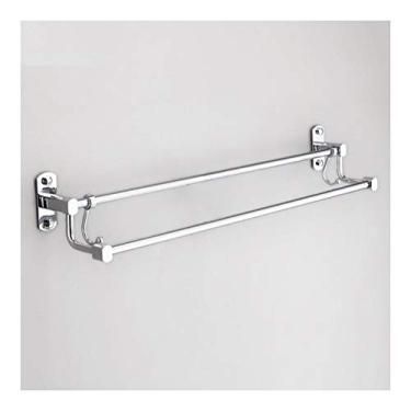 Imagem de CGKs6anmU Prateleira de banheiro Toalheiro duplo com 2 ganchos móveis montado na parede 40-100 cm Todo o cobre cromado acabamento parafuso fixação para banheiro hotel 0925 (tamanho: 100 cm) (100 cm)
