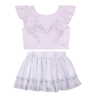 Imagem de Conjunto Luxo Menina Blusa Cropped Shorts Saia Paraiso 15574, Lavanda,