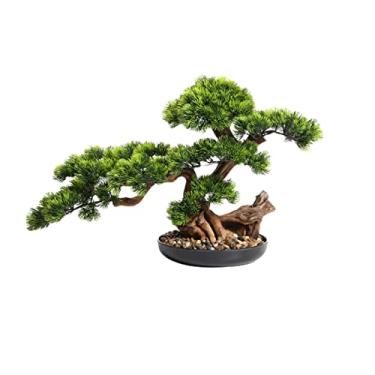 Imagem de Bonsai artificial, plantas artificiais de pinheiro, vaso de pinheiro, bonsai decorativo de escritório, plantas artificiais para decoração de plantas verdes falsas, para exibição de mesa bonsai