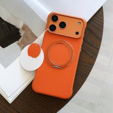 Imagem de SFDSUH Capa com suporte adesivo sem bordas, magnético e giratório 360° para iPhone 14 Pro (Para iPhone 14 Pro/Laranja)
