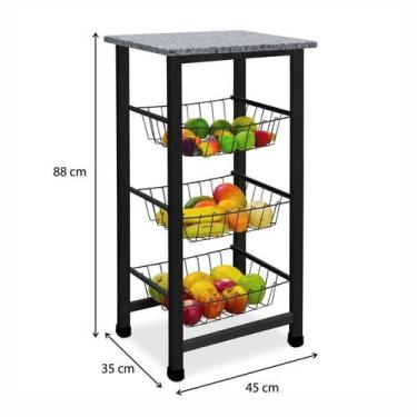 Imagem de Fruteira de Chão Tampo Granito Resistente Aço Organizador de Frutas 3 