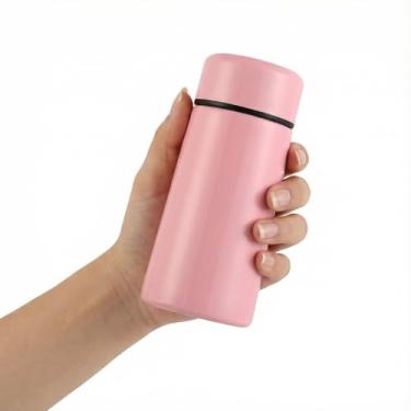 Imagem de Mini garrafa de água, 142 g, aço inoxidável isolado, copo fino, frasco para viagens, esportes, escola, bolsa, xícara de café, garrafas de café, manter quente e frio (rosa)