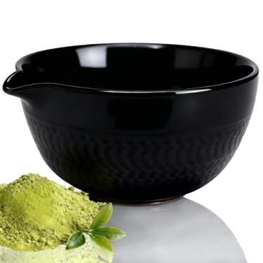 Imagem de Zivosely Tigela Matcha com Bico, Tigela de Chá Matcha de Cerâmica Tradicional Chawan Cerimonial Japonês para Bater Mistura e Uso Diário, 500 ml, Preto