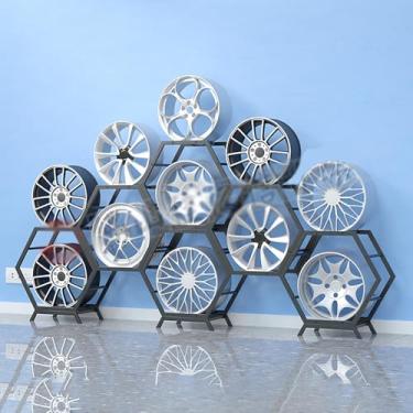 Imagem de Rack de pneu empilhável - Prateleiras de exibição de armazenamento de garagem para rodas de carro, suporte organizador de pneus de cubo, solução de economia de espaço para casa e oficina (estilo 4-B)