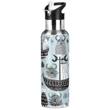 Imagem de Burbuja Garrafa de água de aço inoxidável Cartoon Viking, garrafas de água isoladas a vácuo com tampa de canudo para esportes, academia, escola - à prova de vazamento e suor, sem BPA, 946 ml