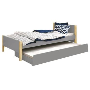 Imagem de Cama Babá Solteiro com Auxiliar Simba Cinza Fosco com Natural - Reller