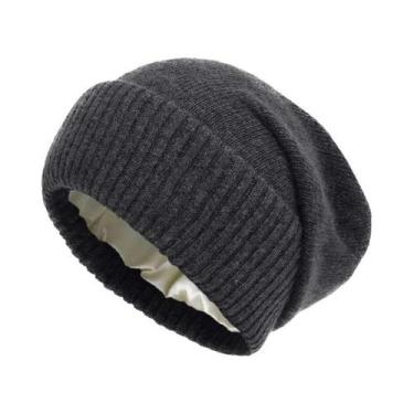 Imagem de Gorro Feminino De Inverno Em Cashmere Com Forro De Cetim, Tricotado, M