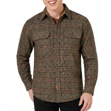 Imagem de Camisa masculina de flanela xadrez de manga comprida com botões casuais, para homens, 100% algodão, punhos de veludo cotelê, Sequoia, 5XG