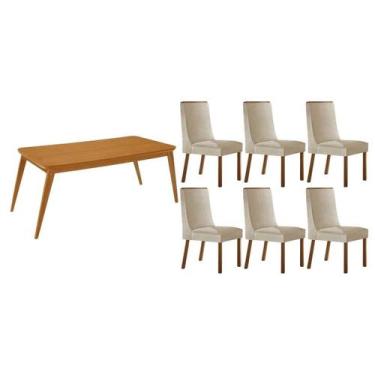 Imagem de Sala Jantar Mesa Havana Tampo Curvo 180cm+6 Cadeiras Dakota Madeira Na
