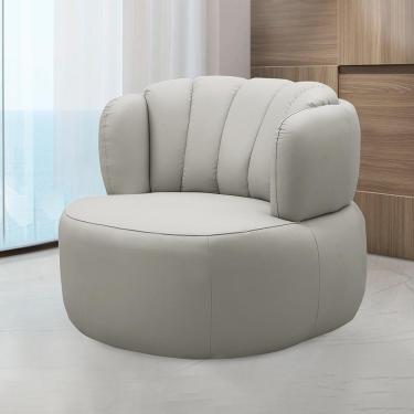 Imagem de Poltrona Decorativa Mariele Sala de Estar Base Giratória em Aço Couro Off White G88 - Gran Belo