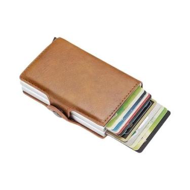 Imagem de Carteira Minimalista De Metal Para Homens Com Bloqueio RFID Em Fibra D