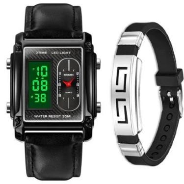 Imagem de Relógio Couro Masculino Skmei Analógico Digital + Pulseira-Masculino