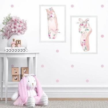 Imagem de Kit 2 Quadros Sapatilha De Balé Floral 33X24Cm