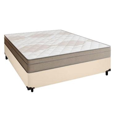 Imagem de Cama Box Casal Sintético + Colchão De Molas Ensacadas Portobel Ipanema - 138x188x65cm Bege