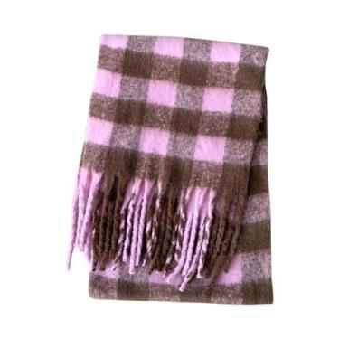 Imagem de Cachecol Feminino Xadrez De Caxemira Quente De Inverno Com Borlas Long