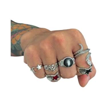 Imagem de Conjunto De 6 Anéis Ajustáveis Masculinos Estilo Punk Hip Hop Com Desi