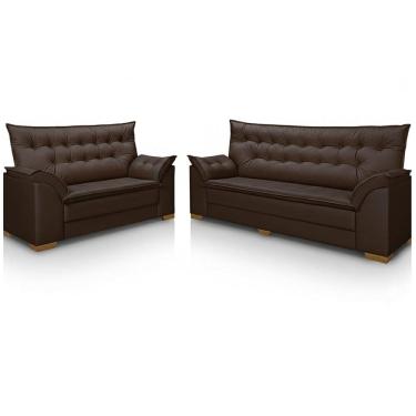 Imagem de Conjunto Sofa Star Bahamas Plus 3 e 2 lugares em tecido Veludo Marrom VA03