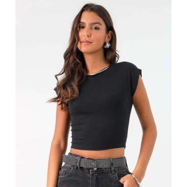 Imagem de Blusa Feminina Canelada Manga Curta Marisa Preto-27023, Preto, G