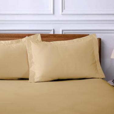 Imagem de Jogo de Lençol 3 Peças 100% Algodão – Queen – Lençol com Elástico + 2 Fronhas Percal 300 Fios Acetinado Toque Macio (Caqui)