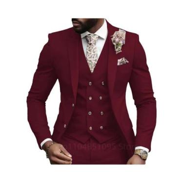 Imagem de Elegante Terno Rosa Slim Fit Para Casamento Masculino: Jaqueta, Colete