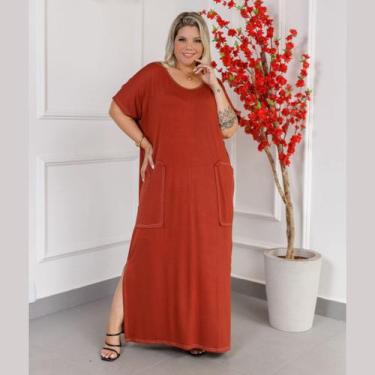 Imagem de Vestido Feminino Longo Com Bolso Sobreposto Plus Size - Rosana Farcait