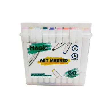Imagem de Marcador Artístico Ponta Dupla E-Kids Art Marker 60 Cores com Tinta à Base de Água e Se...