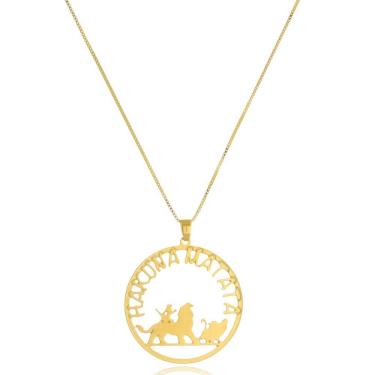Imagem de Colar Floratta Joias Personalizado Hakuna Matata Folheado em Ouro 18K com Pingentes Simba Timão Pumba Feminino