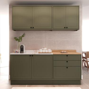 Imagem de Cozinha Compacta Modulada 6 Portas 3 Gavetas 100% Mdf 1 Tampo Sevilha Verde Hill