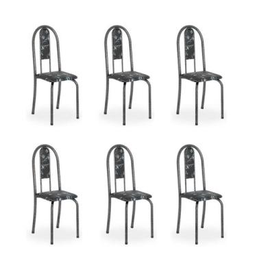 Imagem de Kit c/ 6 Cadeiras Isabel Mart Prata Preto Floral - Top Decor