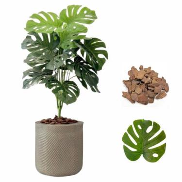 Imagem de Planta Costela de Adão Artificial + Vaso Bojo Moderno Casa - Plandec