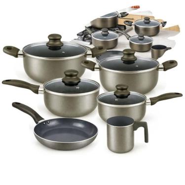 Imagem de Conjunto De Panelas 06 Peças Cerâmica Antiaderente Indução Cinza Titan