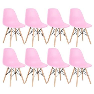 Imagem de Laraz, Kit 8 cadeiras Charles Eames Eiffel DSW com pés de madeira clar