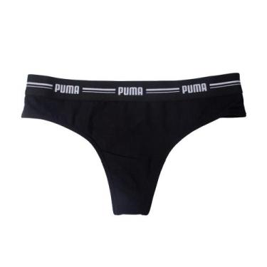 Imagem de Calcinha Feminina Puma Fio Dental Elástico Logo Preto, Preto, P