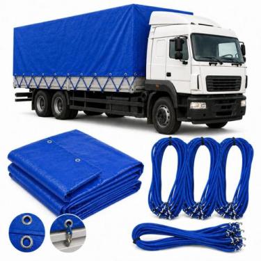 Imagem de Lona Caminhão Azul CK300 5x3 M + 16 Extensor Azul com Gancho - CIKALA