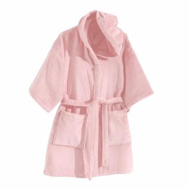Imagem de Roupão Infantil com Capuz Aveludado Tamanho P - Dohler, Rosa claro