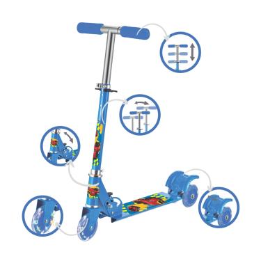 Imagem de Patinete Infantil 3 Rodas Dobrável CKS Carros Com Led 35kg Metal