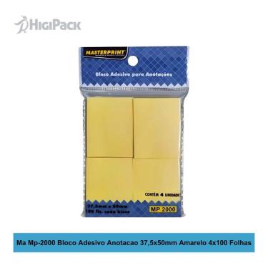 Imagem de Bloco Adesivo Anotacao MP-2000 Masterprint 37,5X50MM 4X100 Folhas para Escritorio Amarelo