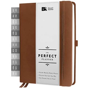 Imagem de BK Agenda diária e organizador pessoal sem data anual semanal/mensal 2025-26 para aumentar a produtividade, agenda acadêmica com conjunto de adesivos. A5 (14 x 21 cm) - capa dura marrom