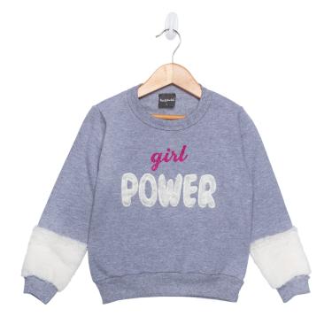 Imagem de Blusão de Moletom Infantil Beijinho Girl Power Cinza - 6