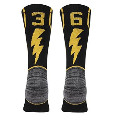Imagem de KitNSox – Meias de beisebol juvenil para adultos com acolchoamento no meio da panturrilha para times esportivos, 36 or 63 Team Number Black & Gold, Medium Youth Teens(Shoe Size: 6-9)