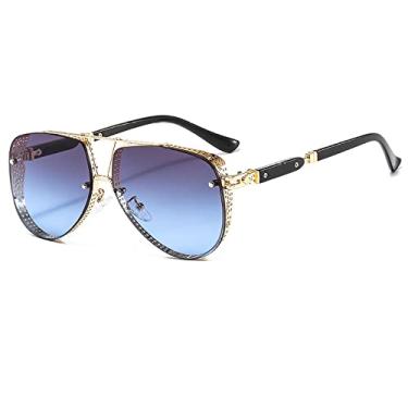 Imagem de Óculos de sol ovais padrão oco masculino feminino designer de luxo armação de liga de metal gradientes lente piloto conspícuo, 6, china